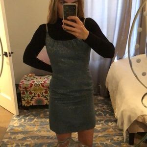 Vintage ‘Helene of Arkansas’ blue green brocade evening dress w/ crystal straps